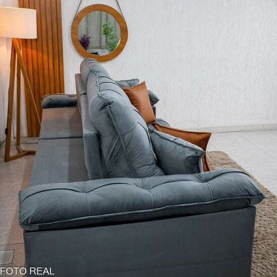 Sof� Retr�til Reclin�vel Verona 2.30m Veludo Cinza - Molas Ensacadas