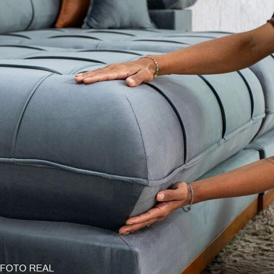 Sof� Retr�til Reclin�vel Verona 2.30m Veludo Cinza - Molas Ensacadas