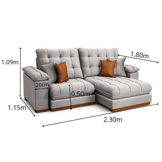Sof� Retr�til Reclin�vel Verona 2.30m Veludo Capuccino 02 - Molas Ensacadas