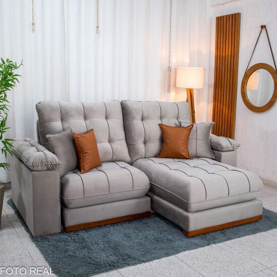 Sof� Retr�til Reclin�vel Verona 2.30m Veludo Capuccino 02 - Molas Ensacadas