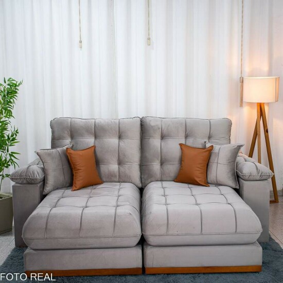Sof� Retr�til Reclin�vel Verona 2.30m Veludo Capuccino 02 - Molas Ensacadas