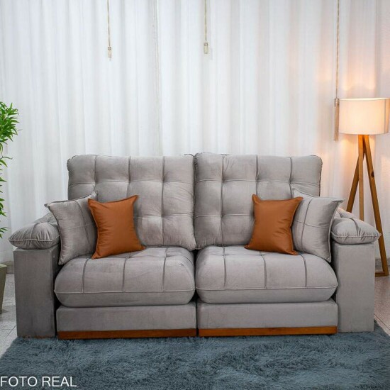 Sof� Retr�til Reclin�vel Verona 2.30m Veludo Capuccino 02 - Molas Ensacadas