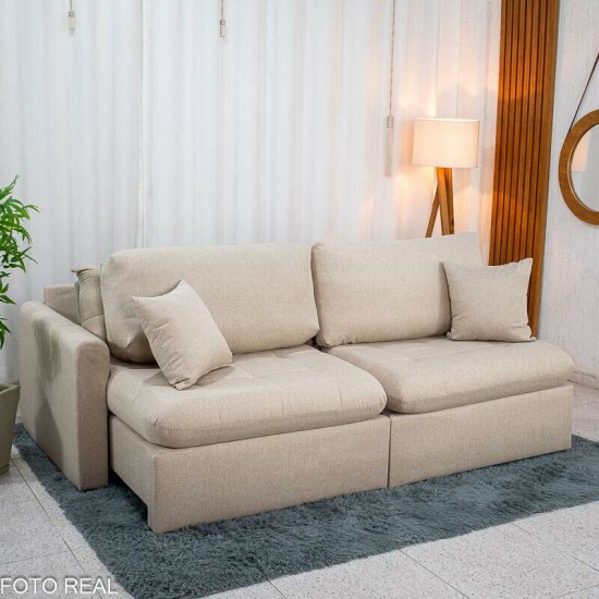 Sof� Retr�til Reclin�vel Guap� Larg. 2.27m Linho Bege 459