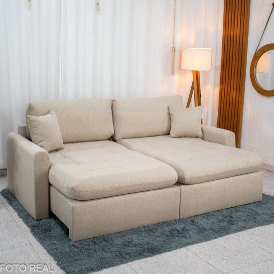 Sof� Retr�til Reclin�vel Guap� Larg. 2.27m Linho Bege 459