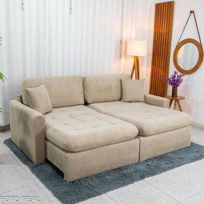 Sof� Retr�til Reclin�vel Guap� Larg. 2.27m Boucle Bege Escuro 431