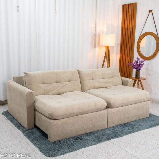 Sof� Retr�til Reclin�vel Guap� Larg. 2.27m Boucle Bege Escuro 431