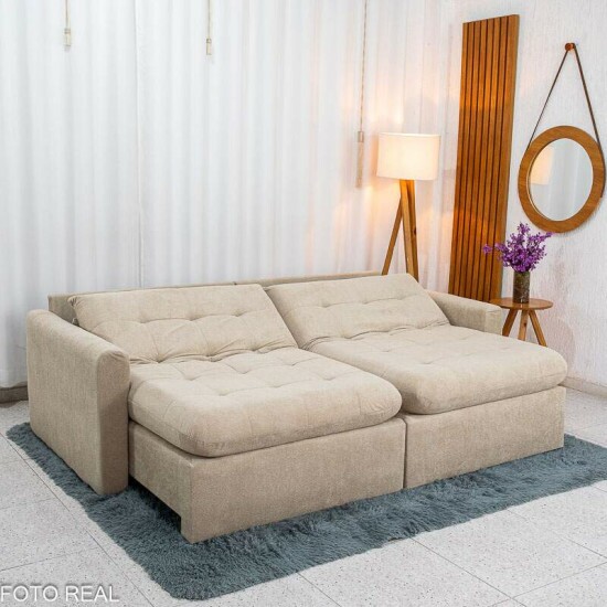 Sof� Retr�til Reclin�vel Guap� Larg. 2.27m Boucle Bege Escuro 431