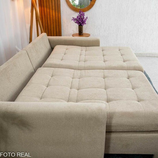 Sof� Retr�til Reclin�vel Guap� Larg. 2.27m Boucle Bege Escuro 431
