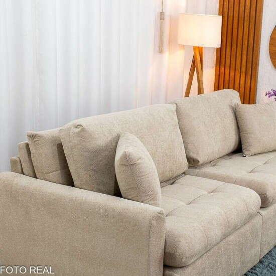 Sof� Retr�til Reclin�vel Guap� Larg. 2.27m Boucle Bege Escuro 431