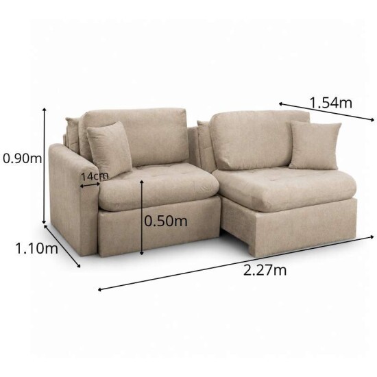 Sof� Retr�til Reclin�vel Guap� Larg. 2.27m Boucle Bege Escuro 431