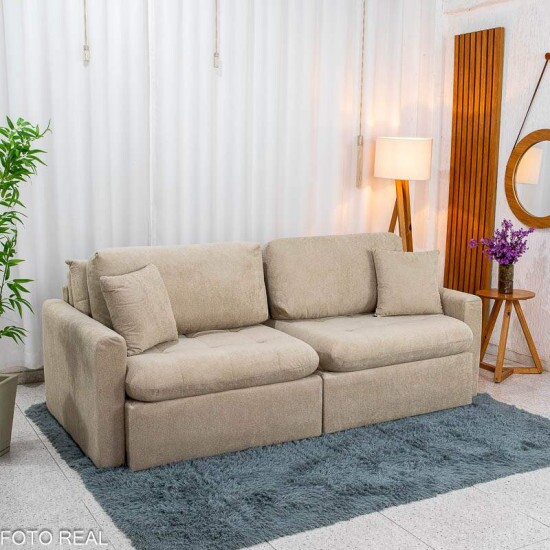Sof� Retr�til Reclin�vel Guap� Larg. 2.27m Boucle Bege Escuro 431