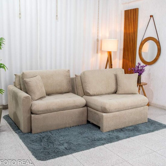 Sof� Retr�til Reclin�vel Guap� Larg. 2.27m Boucle Bege Escuro 431