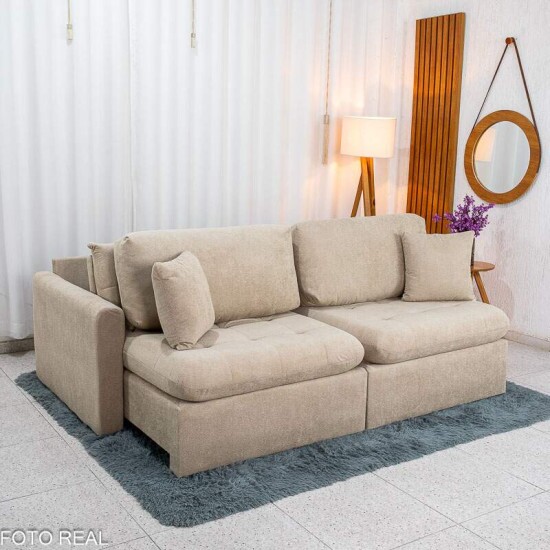 Sof� Retr�til Reclin�vel Guap� Larg. 2.27m Boucle Bege Escuro 431