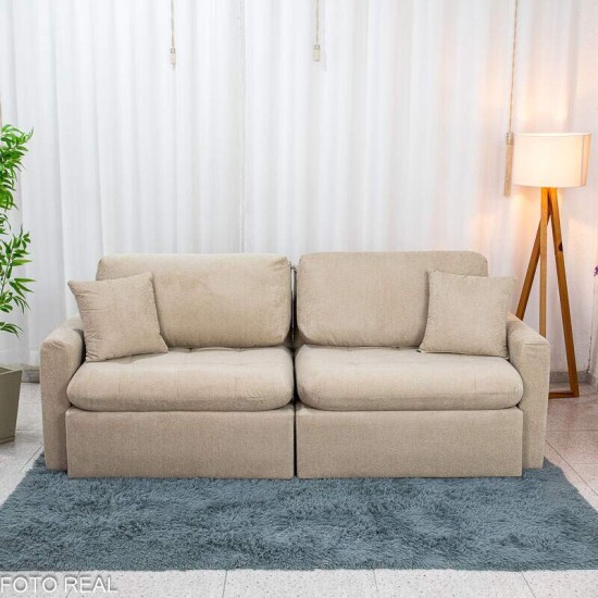 Sof� Retr�til Reclin�vel Guap� Larg. 2.27m Boucle Bege Escuro 431