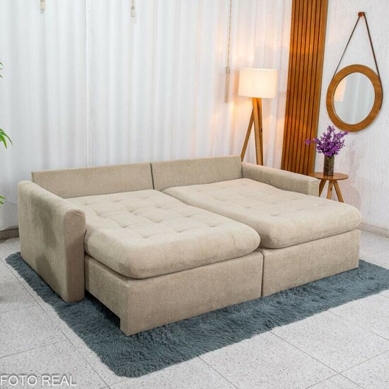 Sof� Retr�til Reclin�vel Guap� Larg. 2.27m Boucle Bege Escuro 431