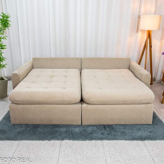 Sof� Retr�til Reclin�vel Guap� Larg. 2.27m Boucle Bege Escuro 431