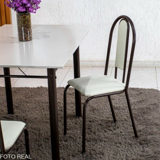 Mesa Serena 120x75 Tampo Pedra + 4 Cad. Corino Branco - Teixeira
