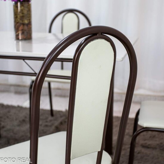 Mesa Serena 120x75 Tampo Pedra + 4 Cad. Corino Branco - Teixeira