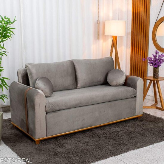 Sof� 3 lugares Kievi Larg. 1.80m Veludo Capuccino A38