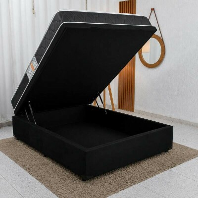Colch�o Casal 100% Espuma Extra Firme Lestespuma + Base Box Ba� Casal Confort Sued Preto Blindado Issacar - 138x188x63 cm