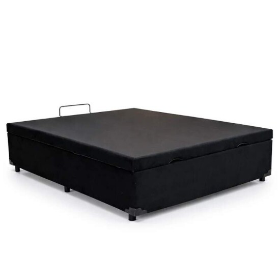 Colch�o Casal 100% Espuma Extra Firme Lestespuma + Base Box Ba� Casal Confort Sued Preto Blindado Issacar - 138x188x63 cm