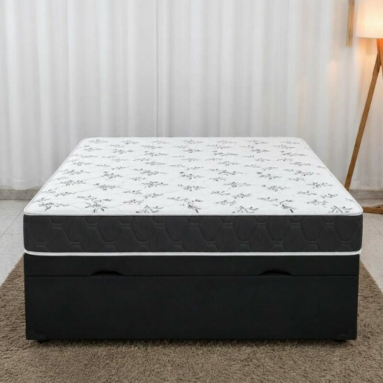 Colch�o Casal 100% Espuma Extra Firme Lestespuma + Base Box Ba� Casal Confort Sued Preto Blindado Issacar - 138x188x63 cm