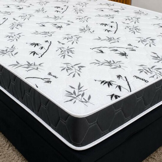 Colch�o Casal 100% Espuma Extra Firme Lestespuma + Base Box Ba� Casal Confort Sued Preto Blindado Issacar - 138x188x63 cm