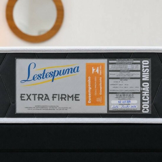 Colch�o Casal 100% Espuma Extra Firme Lestespuma + Base Box Ba� Casal Confort Sued Preto Blindado Issacar - 138x188x63 cm