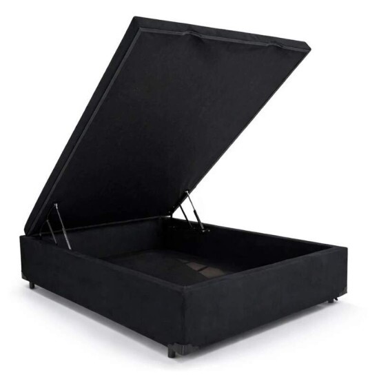Colch�o Casal 100% Espuma Extra Firme Lestespuma + Base Box Ba� Casal Confort Sued Preto Blindado Issacar - 138x188x63 cm