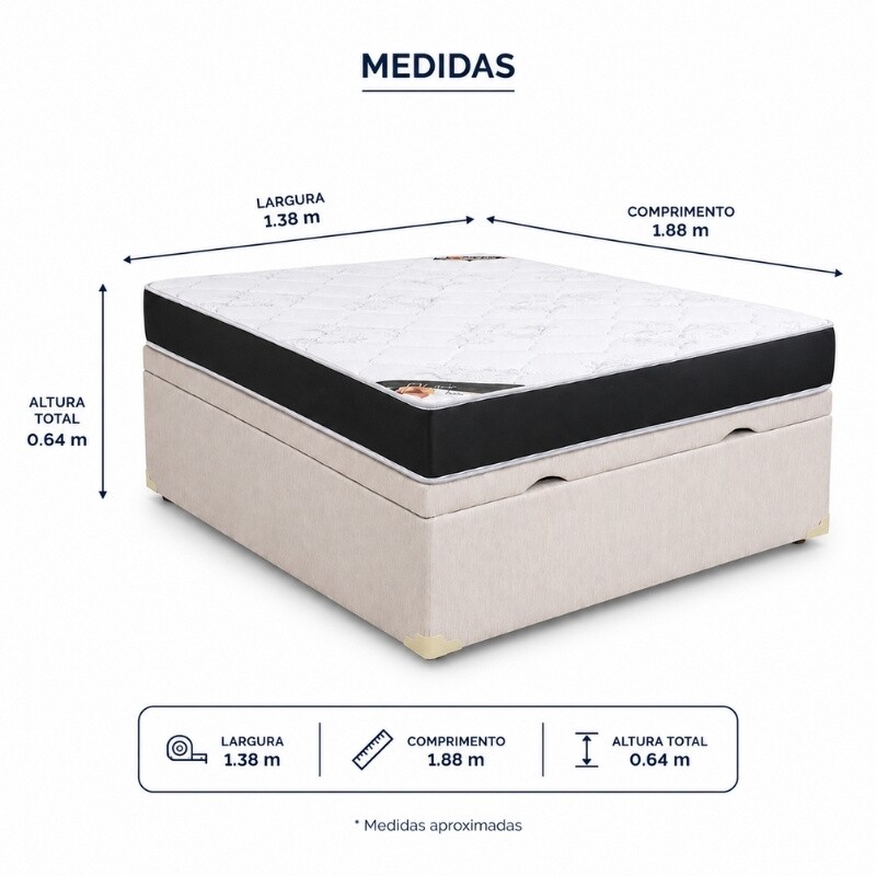 Colch�o Casal Ortop�dico Classic Supreme Lestespuma + Base Box Ba� Casal Confort Korino Palha Blindado Issacar - 138x188x64