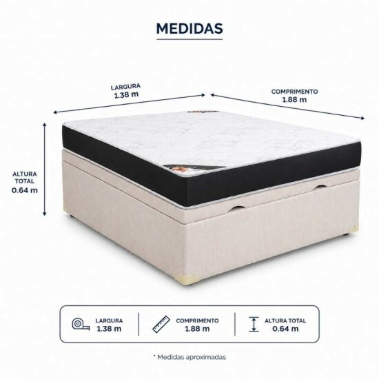Colch�o Casal Ortop�dico Classic Supreme Lestespuma + Base Box Ba� Casal Confort Korino Palha Blindado Issacar - 138x188x64