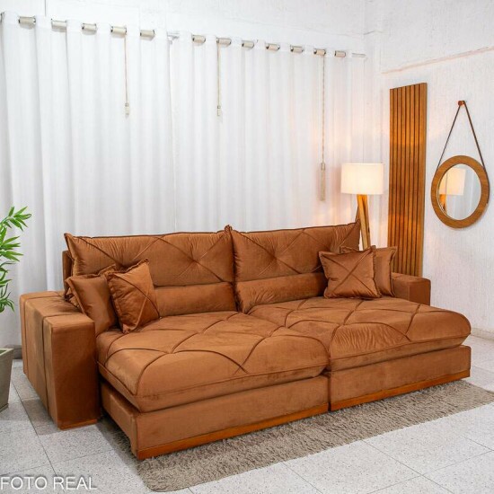 Sof� Retr�til Reclin�vel Gran Bello 2.90m Veludo Terracota 24 - Molas Ensacadas