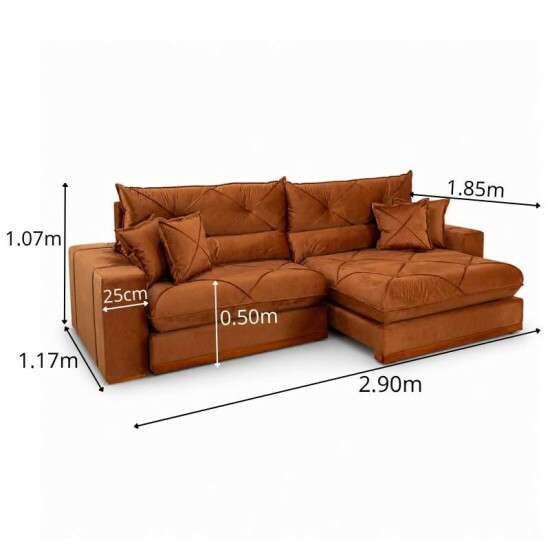 Sof� Retr�til Reclin�vel Gran Bello 2.90m Veludo Terracota 24 - Molas Ensacadas