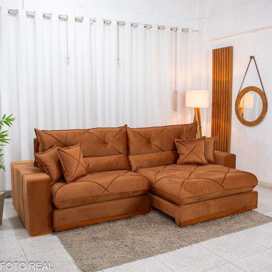 Sof� Retr�til Reclin�vel Gran Bello 2.90m Veludo Terracota 24 - Molas Ensacadas