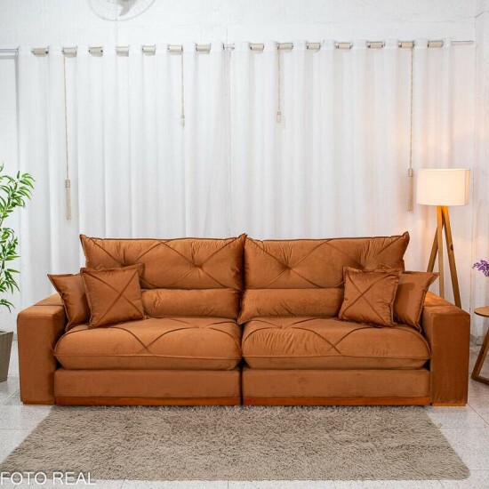 Sof� Retr�til Reclin�vel Gran Bello 2.90m Veludo Terracota 24 - Molas Ensacadas