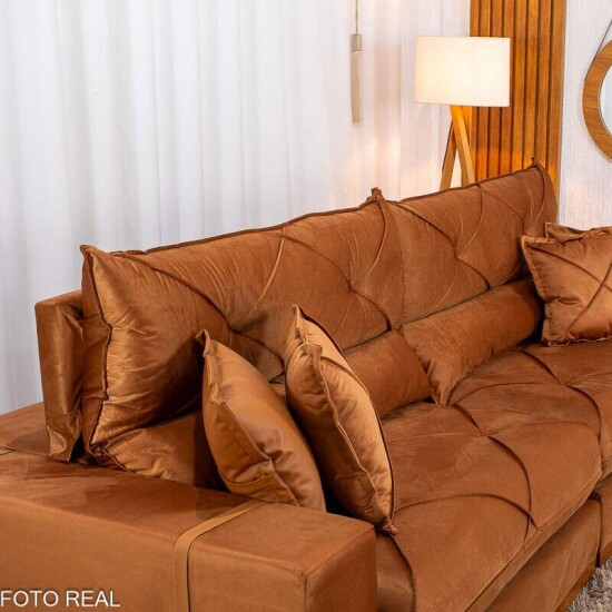 Sof� Retr�til Reclin�vel Gran Bello 2.90m Veludo Terracota 24 - Molas Ensacadas
