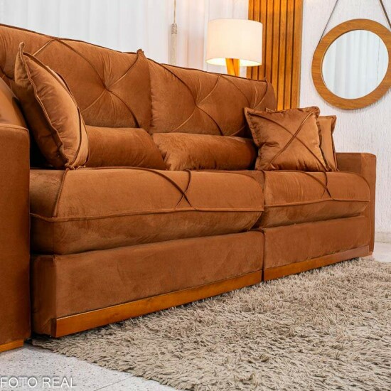 Sof� Retr�til Reclin�vel Gran Bello 2.90m Veludo Terracota 24 - Molas Ensacadas