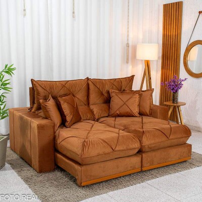 Sof� Retr�til Reclin�vel Gran Bello 2.00m Veludo Terracota 24 - Molas Ensacadas