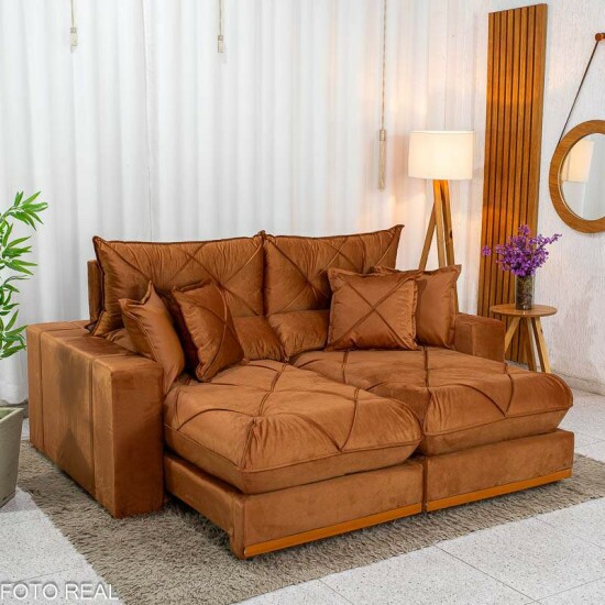 Sof� Retr�til Reclin�vel Gran Bello 2.00m Veludo Terracota 24 - Molas Ensacadas