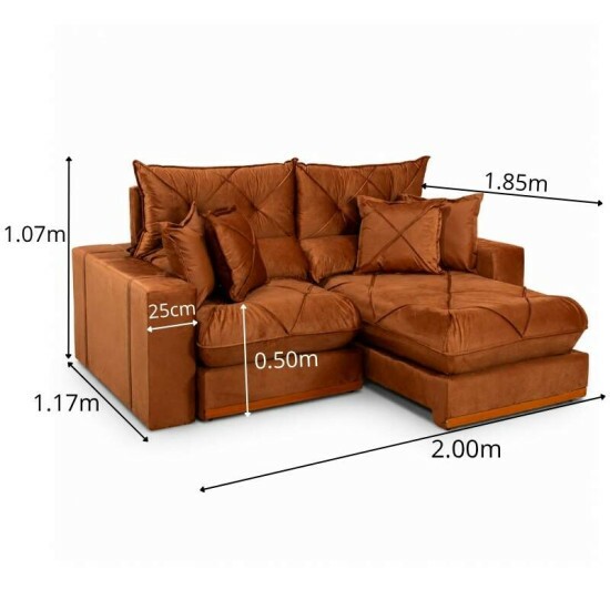 Sof� Retr�til Reclin�vel Gran Bello 2.00m Veludo Terracota 24 - Molas Ensacadas