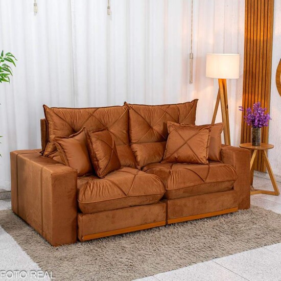 Sof� Retr�til Reclin�vel Gran Bello 2.00m Veludo Terracota 24 - Molas Ensacadas