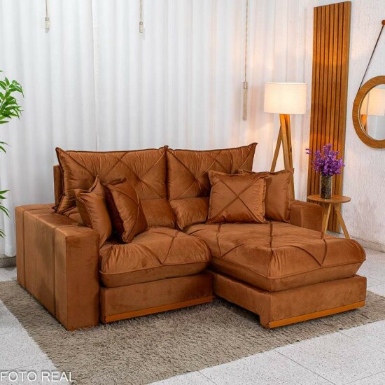 Sof� Retr�til Reclin�vel Gran Bello 2.00m Veludo Terracota 24 - Molas Ensacadas