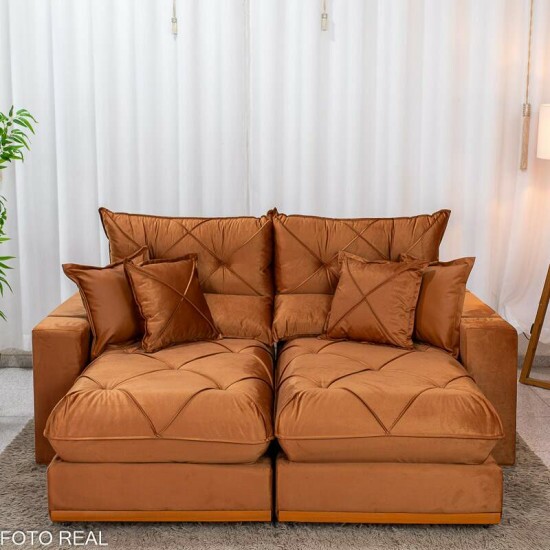 Sof� Retr�til Reclin�vel Gran Bello 2.00m Veludo Terracota 24 - Molas Ensacadas