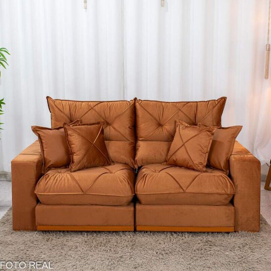 Sof� Retr�til Reclin�vel Gran Bello 2.00m Veludo Terracota 24 - Molas Ensacadas