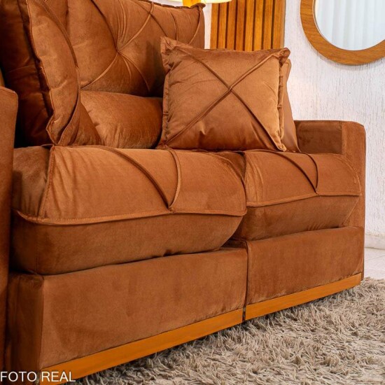 Sof� Retr�til Reclin�vel Gran Bello 2.00m Veludo Terracota 24 - Molas Ensacadas