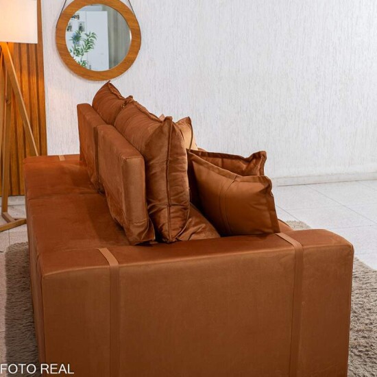 Sof� Retr�til Reclin�vel Gran Bello 2.00m Veludo Terracota 24 - Molas Ensacadas