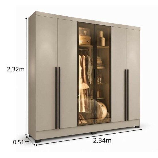 Guarda-roupa Memphis Larg. 2.34m Duna 6 Portas C/2 Reflecta C/Led 4 Gavetas - J&A M�veis