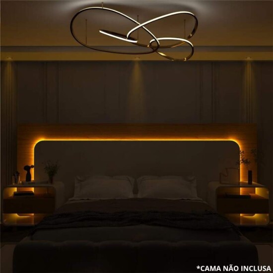 Cabeceira Innova com 2 Criados C/Led Naturale/Off White Casal/Queen/King - Gelius