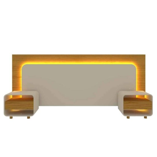 Cabeceira Innova com 2 Criados C/Led Naturale/Off White Casal/Queen/King - Gelius