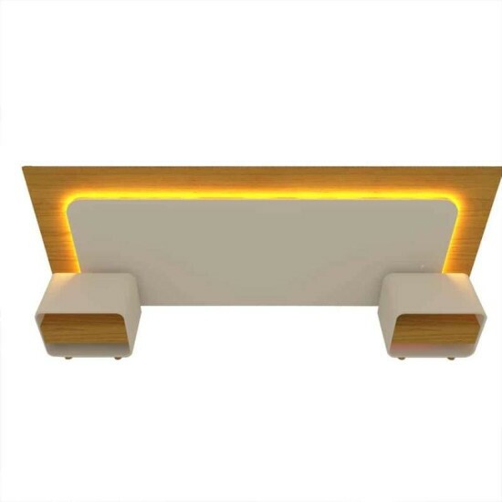 Cabeceira Innova com 2 Criados C/Led Naturale/Off White Casal/Queen/King - Gelius